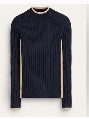 Boden Black Ribbed Turtleneck Sweater with Silver Trim